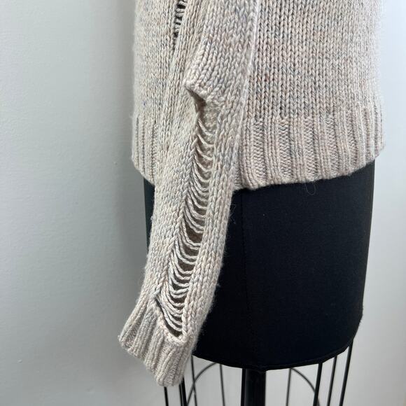 n:PHILANTHROPY Wool Alpaca Crew Distressed Knit Sweater Marble Beige Medium M - Picture 7 of 12